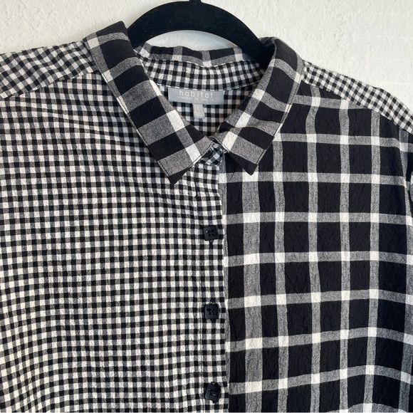 Habitat Black and White Checkered Button Tunic 3/4 Sleeve Asymmetric Hem Gingham - Picture 3 of 10